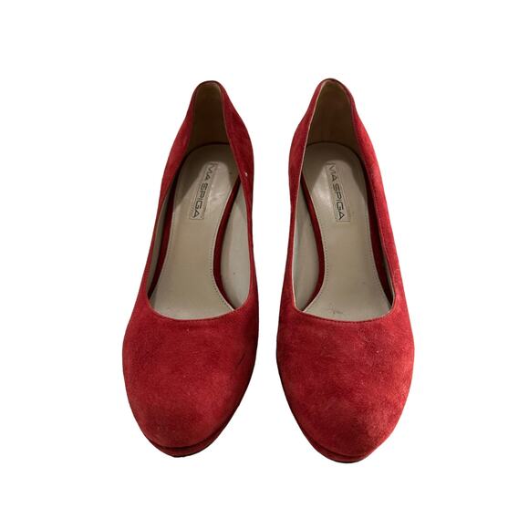 Via Spiga women's red suede‎ round toe pump heels size 8.5 - Picture 2 of 9